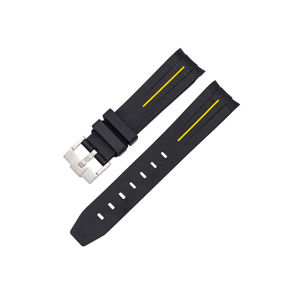 (Black Yellow Line, 21MM) 20/21/22mm Silicone Strap for Rolex Black & Green Aquaman Series - Arc Mouth Design