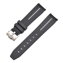 (Black White Line, 22MM) 20/21/22mm Silicone Strap for Rolex Black & Green Aquaman Series - Arc Mouth Design