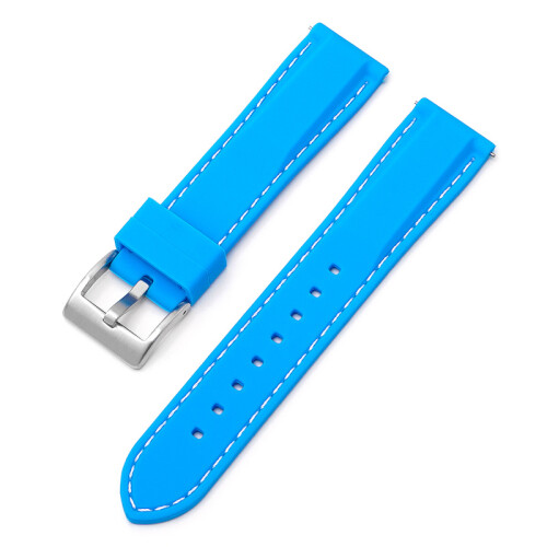 (Light Blue, 24MM) 16-24mm Silicone Strap, Waterproof Quick Release with Silver Buckle