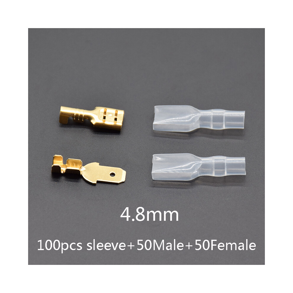 (4.8Mm) 50 Pairs Female Male Spade Connector Wire Crimp Splice Terminals For 22-16 Awg 0.5Mm2-1.5Mm2 2.8Mm 6.3Mm 4.8Mm 413590849384