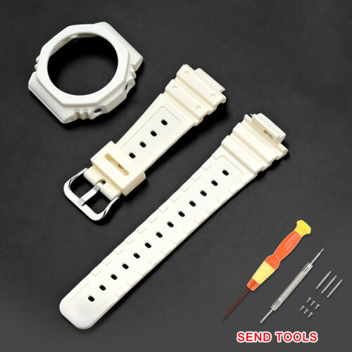 (White) Casio G-Shock GA-2100 Strap Replacement Kit: Watch Band + Case with Tools