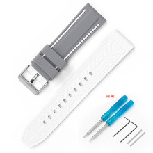 (Gray + White) 22mm Two-Color Silicone Strap for Blancpain & Swatch Fifty Fathoms with Tool Included