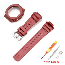 (Red) Casio G-Shock GA-2100 Strap Replacement Kit: Watch Band + Case with Tools