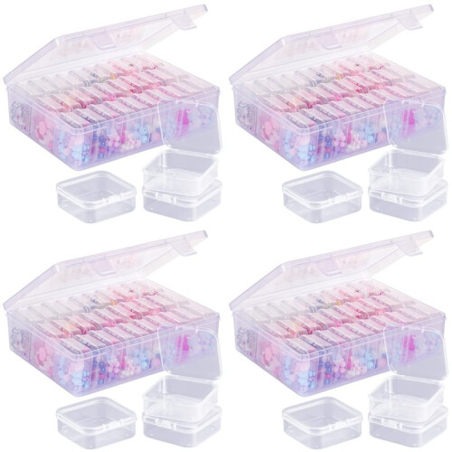 Bead Organizer Box, 4 Large Transparent Box with 120PCS Small Clear Plastic Storage Containers,Portable  Box