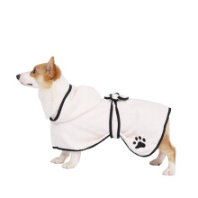 (White, M) Soft Dog Bathrobe Microfiber Fast Drying Super Absorbent Pet Bath Robe Towel with Belt