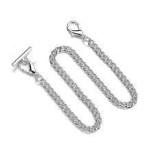 (Silver) 36.5CM Pocket Watch Chain in Jeans Style with T-Bar & Lobster Clasps