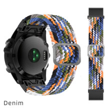 (Denim, 22mm) 22/26mm Stretch Woven Nylon Replacement Strap for Garmin Fenix 7x & 6x Bands