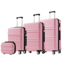 (Pink, 12+20+24+28Inch) 12/20/24/28 Inch ABS Sculpted Horizontal Design Suitcase Travel Luggage-Pink