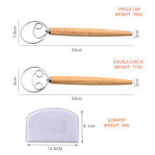 Stainless Steel Large Hand Mixer with Wooden Handle for Bread Dough, Cake, and Pastry