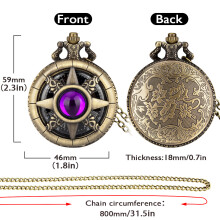 (P5028) Bronze Quartz Movement Skeleton Pocket Watch with Half-Round White Stones