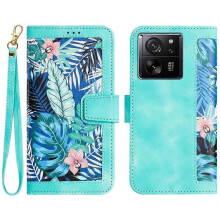 (Green) Compatible For Xiaomi 13T / 13T Pro Case with Card Slots Pattern Printed Phone Leather Cover