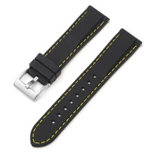 (Black Yellow, 16MM) 16-24mm Silicone Strap, Waterproof Quick Release with Silver Buckle
