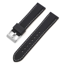 (Black White, 18MM) 16-24mm Silicone Strap, Waterproof Quick Release with Silver Buckle