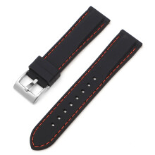 (Black Red, 22MM) 16-24mm Silicone Strap, Waterproof Quick Release with Silver Buckle