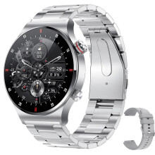 (Silver Steel) QW33 Bluetooth Talking Watch, Men's Waterproof Smartwatch for Android & iOS