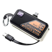 Banco de Energía de 5000mAh PD20W Carga Rápida Viene con Cable Pantalla Digital Banco de Energía para Teléfonos Tipo-C Negro