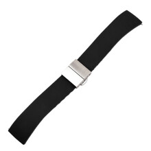 (Black, 22mm) Double Click Butterfly Clasp Silicone Strap With Quick Release Closure Raw Lugs18 20 22mm