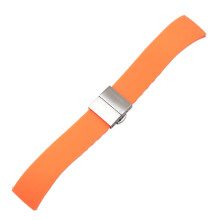 (Orange, 20mm) Double Click Butterfly Clasp Silicone Strap With Quick Release Closure Raw Lugs18 20 22mm