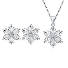 (Necklaces) Crystal Snowflakes Necklace & Stud Earrings Set | Women's Christmas Gift Jewelry