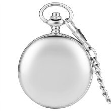 (Silver glossy) Double Sides Opening Lid Classic Vintage Design Large Mechanical Pocket Watch