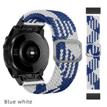 (Blue and White, 22mm) 22/26mm Stretch Woven Nylon Replacement Strap for Garmin Fenix 7x & 6x Bands