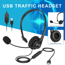 USB Headset with Microphone Noise Cancelling & Audio Controls Wideband Computer Headphones