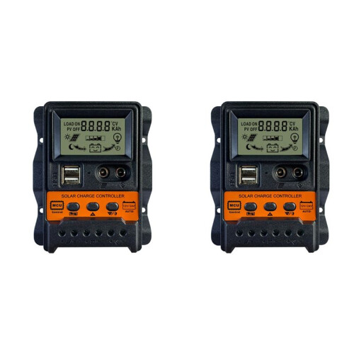 2X 20A Solar Charge Controller 12V24V Solar Panel Battery Controller Regulator Auto 2 USB LCD Display Load Discharger