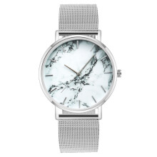 (White) Fashion Minimalist Analog Quartz Wrist Watch with Metal Mesh Strap Band Unisex