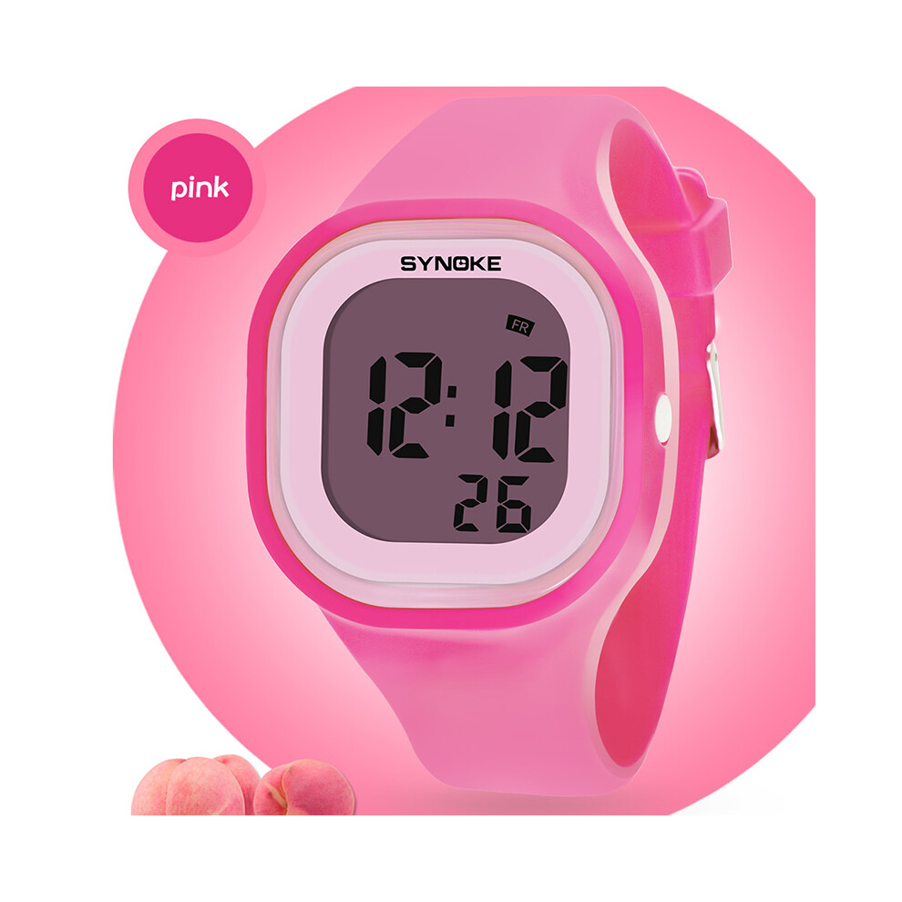 (Pink) Watch Sport Waterproof Luminous Alarm Stopwatch Digital Wristwatch Pink 413590876397