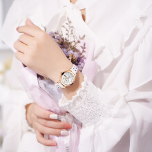 (Breathable belt white surface) Fashion Mesh Strap Quartz Watch Non-Mechanical Ladies Watch Luminous Waterproof Double Calendar Steel Band Watch