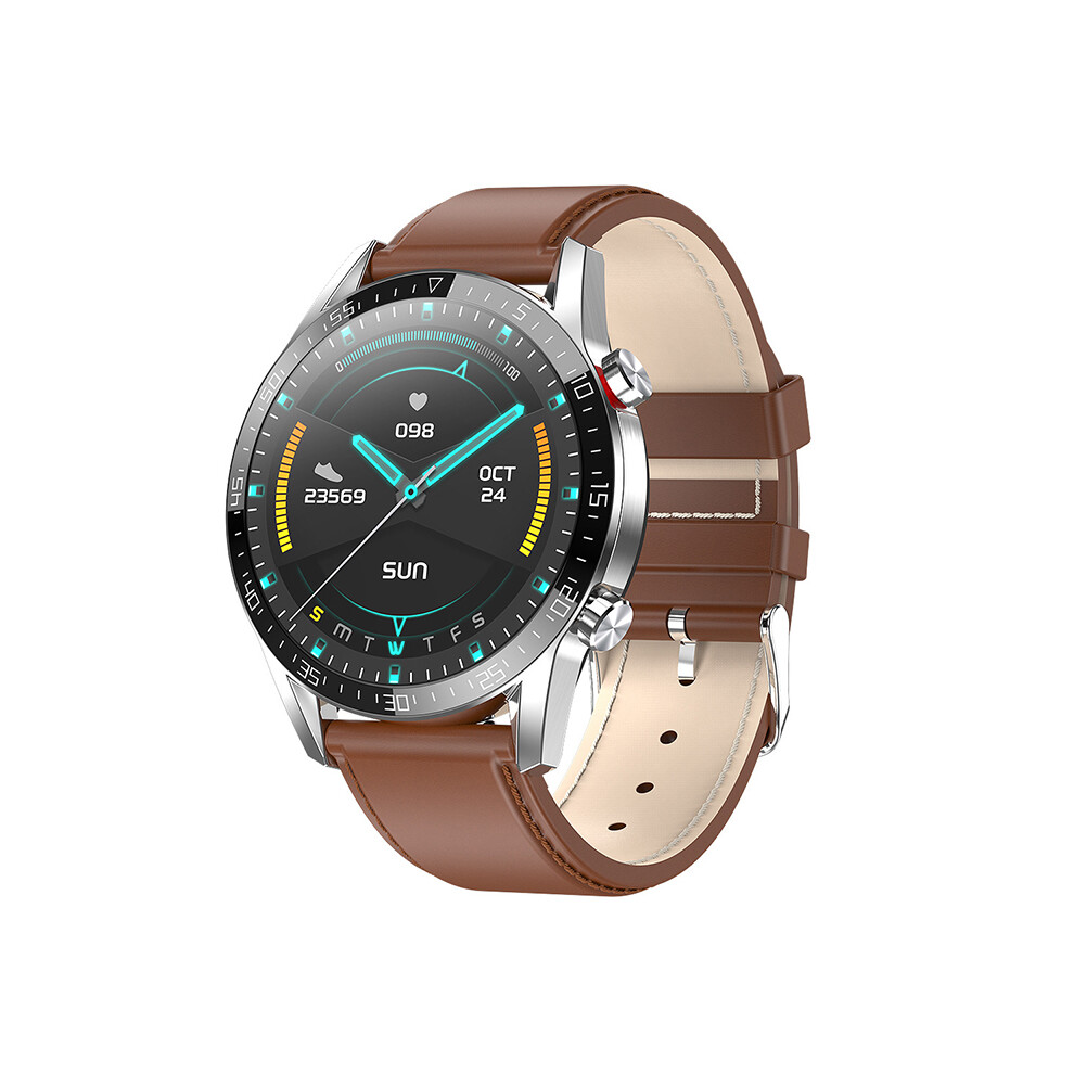 ( Leather) Bluetooth Smart Watch Touch Heart Rate Tracker Blood Pressure Monitor Pedometer Smartwatch Brown 413590876496