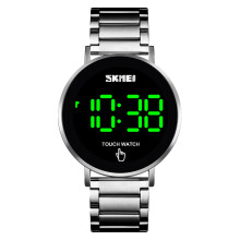 (silver steel belt) New Men's Watch Simple Fashion LED Touch Screen Watch SKMEI Waterproof Stainless Steel Band Electronic Watch