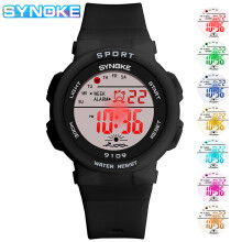 (Black) Digital Waterproof Watch for Girls Boys Cute Sport Luminous Alarm Stopwatch Wristwatch