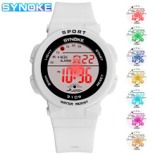 (White) Digital Waterproof Watch for Girls Boys Cute Sport Luminous Alarm Stopwatch Wristwatch