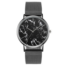 (Black) Fashion Minimalist Analog Quartz Wrist Watch with Metal Mesh Strap Band Unisex