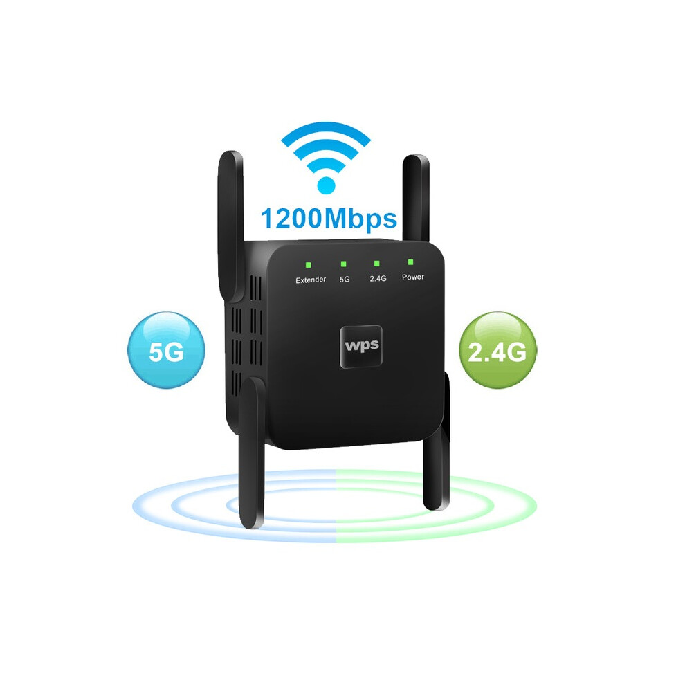 (5G Black, Us) 5G/2.4G 1200Mbps Wifi Router Repeater Wireless Range Extender Signal Booster 413590897637