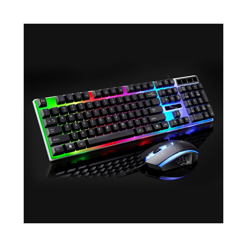 (Black) Led Backlit Mechanical Feeling Keyboard Mouse Set For Pc Gamers Desktop Computer Black 413590871514