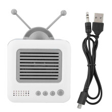 (Gray) Mini Retro TV Shaped Bluetooth Speaker Vintage Wireless Stereo Support FM Radio TF Card