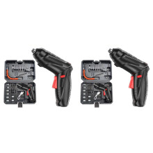 2X Rechargeable Electric Screwdriver 90-180Rotating Handle LED Wireless Screwdriver Drill Electric Screw Driver