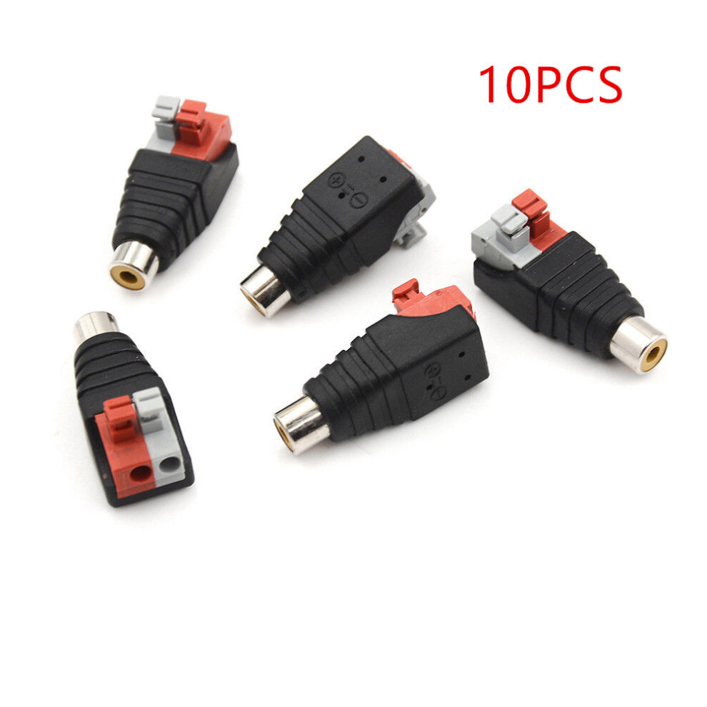 (Female) 10Pcs Speaker Av Wire Cable To Audio Rca Connector Adapter Jack Press Plug For Cctv Systems 413590905455