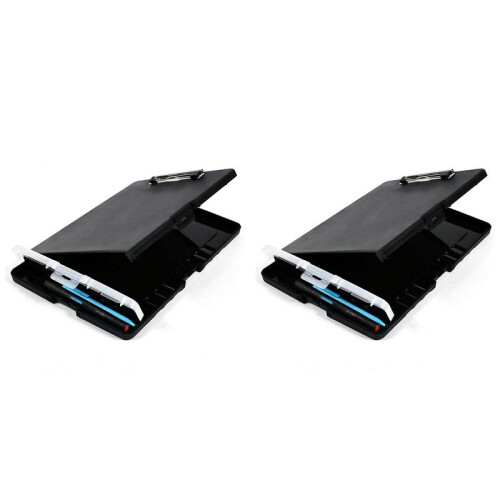 2X Clip Board Organizer Clipboards with Storage Nursing Clipboard Foldable File Folder Plastic Clipboard (Black)