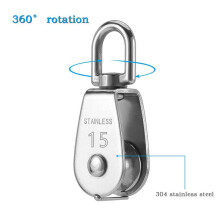 20PCS Single Pulley Block M15 Stainless Steel Small Pulley Roller for Rope Cord in Outdoor 360Swivel Silver Pulley