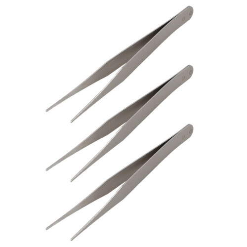 3X Pointe Fine Ton Argent Pincettes Droite Pointu