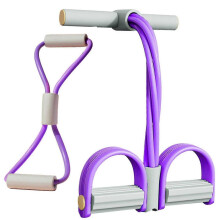 (Gray Purple) 4 Tubes Pedal Pullers Tension Elastic Rope Set Lightweight Stretching Tummy Trimmer for Home Gym