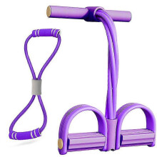 (Purple) 4 Tubes Pedal Pullers Tension Elastic Rope Set Lightweight Stretching Tummy Trimmer for Home Gym