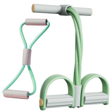 (Grey Green) 4 Tubes Pedal Pullers Tension Elastic Rope Set Lightweight Stretching Tummy Trimmer for Home Gym