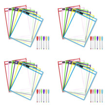 Reusable Dry Erase Pockets, 24 Pack Reusable Dry Erase Sleeves, Assorted Colors Sheet Protector,Dry Erase Pocket Sleeves
