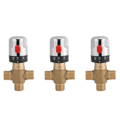 3X Thermostatic Mixing Valve Solid Brass G1/2 for Shower System Water Temperature Control Pipe Basin Thermostat Control