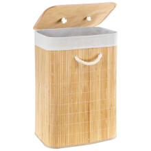 GEEZY Bamboo Laundry Basket with Lid Collapsible Washing Laundry Hamper Bin Brown 48L