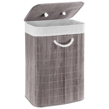 GEEZY Bamboo Laundry Basket with Lid Collapsible Washing Laundry Hamper Bin Grey 48L
